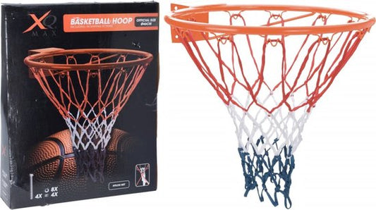 XQmax Luxe Basketbalring Met Net – Voorzien Van Rood Wit Blauw Gekleurd Netje En Officiele Afmetingen En Universeel Bevestigingsmateriaal – Voor Binnen En Buiten – Multi Metaal – 46 x 46 cm