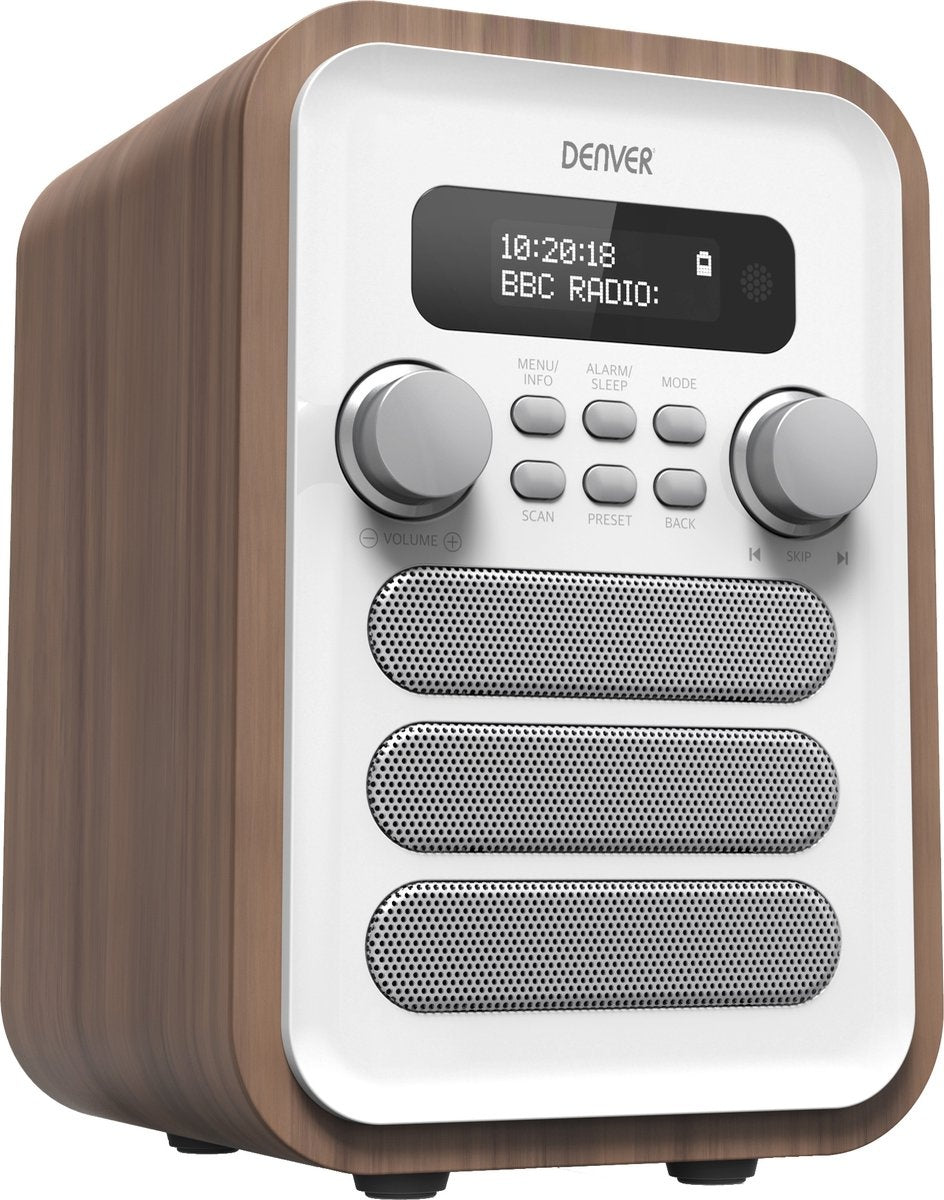 Denver DAB48W DAB+/FM Retro Radio – Bluetooth – 25W – LCD Display – 80 Voorkeurszenders – Wekker & Slaaptimer – Inclusief Afstandsbediening