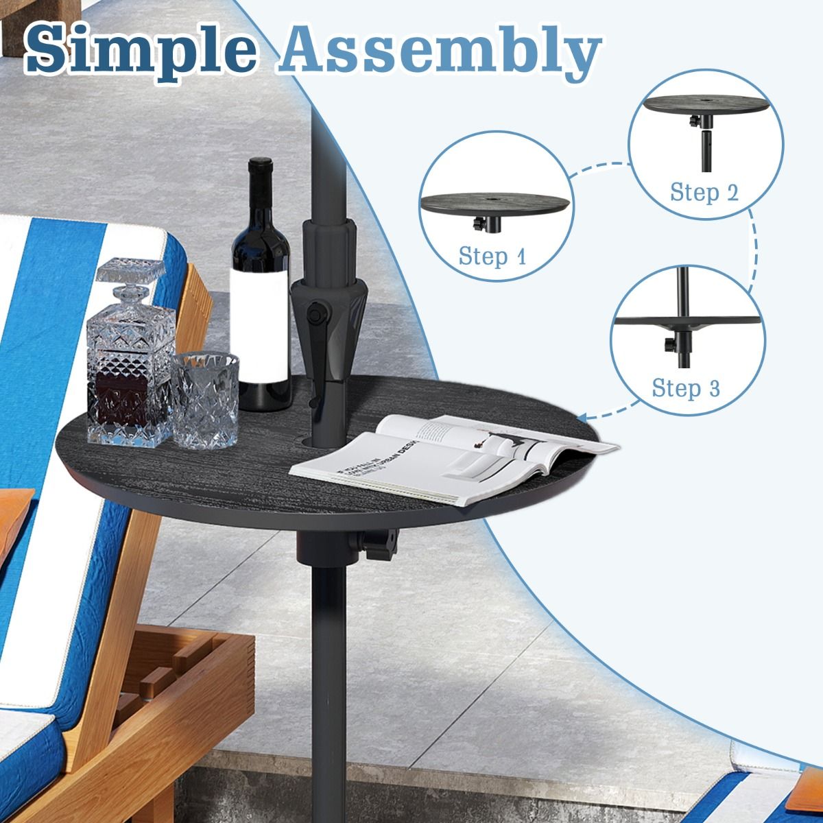 Costway Verstelbare Parasoltafel 50 cm – Rond HDPE Tafelblad met Parasolgat – 38-48 mm – Koffie/Wit/Zwart