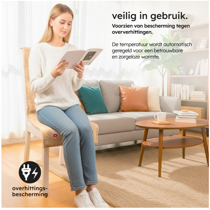 Saaf – Verwarmde Deken & Stoelverwarming – 40 x 110 cm – Beige Teddy – 3 Warmtestanden met 10.000 mAh Accu – Draadloos & USB Verwarmd – Maximaal Comfort