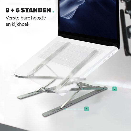 LURK® laptop standaard Opvouwbaar – Ergonomische Laptophouder – Hoogte verstelbaar – Notebook/boek/tablet – Aluminium – 11 t/m 17 inch
