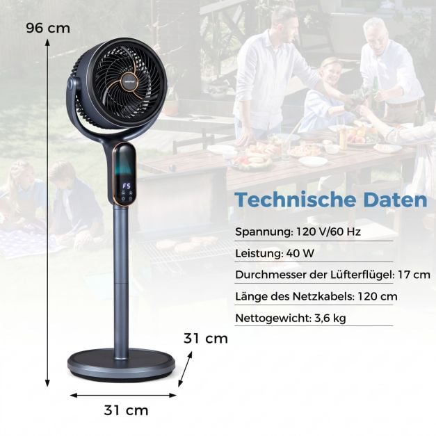 Coast Verstelbare Statiefventilator – 8 Snelheden – 54-96 cm – Grijs