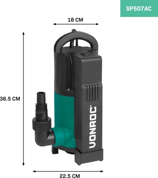 VONROC Dompelpomp – Met Ingebouwde Vlotter – 14000 l/h – 750 W – Zwart