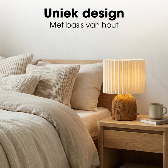 Mica Decorations Frey Tafellamp Woonkamer - Japandi Stijl - Lamp Decoratief met Lampenkap - Bureaulamp Tafellampen Woonkamer - 33 x ⌀22 cm - Bruin
