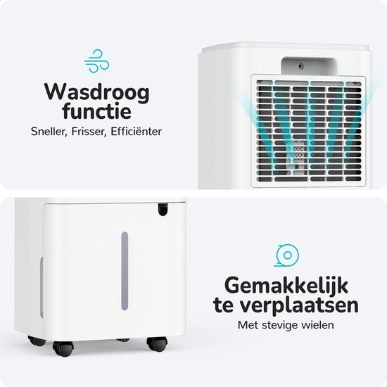 Bloomfold Luchtontvochtiger - 12L per Dag - Incl. Was-droog Functie - Geschikt voor Woonkamer, Slaapkamer, Kelder & Badkamer - Dehumidifier - Wit