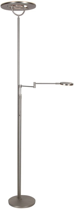 Staalkleurige vloerlamp 4386ST - Soleil 2 met draaibare en kantelbare arm, 185 cm hoog, modern staal, 6500 lumen, Steinhauer Exclusive