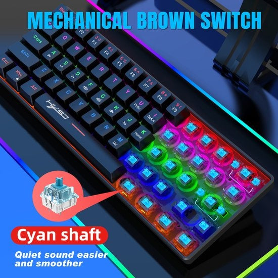HXSJ V900 Bedrade Mechanisch Gaming Toetsenbord - RGB Verlichting - QWERTY - 61 Keys - Blue Switch - Zwart