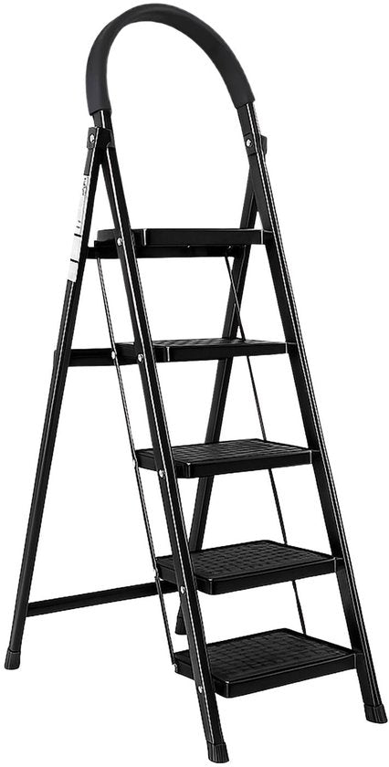 ToolX Huishoudtrap - Keukentrap - Staal - 5 treden - Inklapbaar - Anti-Slip - Opvouwbaar - Zwart
