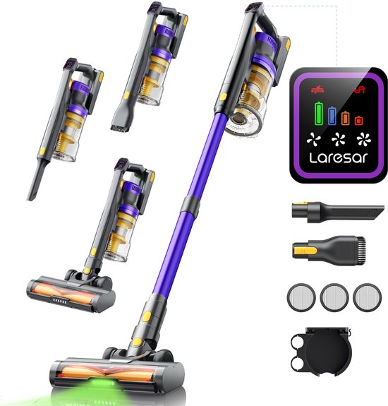 Laresar X11 - Steelstofzuiger Draadloos - Steelstofzuiger Zonder Zak Op Accu - 550W - 55000PA - 2 in 1 - Ook Als Kruimeldief