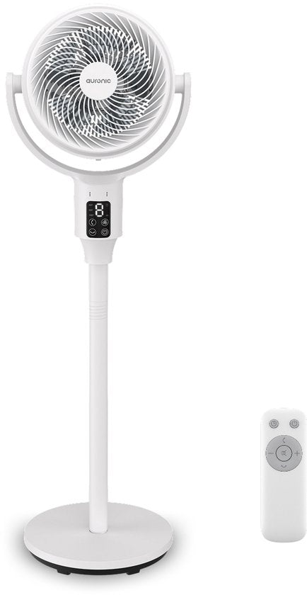 Auronic Statiefventilator - Staande Tafel en Vloerventilator - 9 Standen en Timer - Luchtkoeler - Stil - Met Afstandsbediening en Display - Fan - Wit