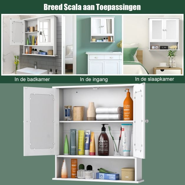 Coast Badkamerkast met spiegel & legplank - 58,5 x 56,5 x 13,5 cm - Wit