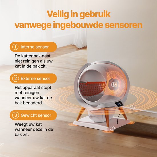 HoneyGuardian Automatische Kattenbak XXL - Zelfreinigende Kattenbak - Electrische kattenbakken - Waterbestendig & Wasbaar - met App - Incl. kattenbakmat en 40 opvangzakjes