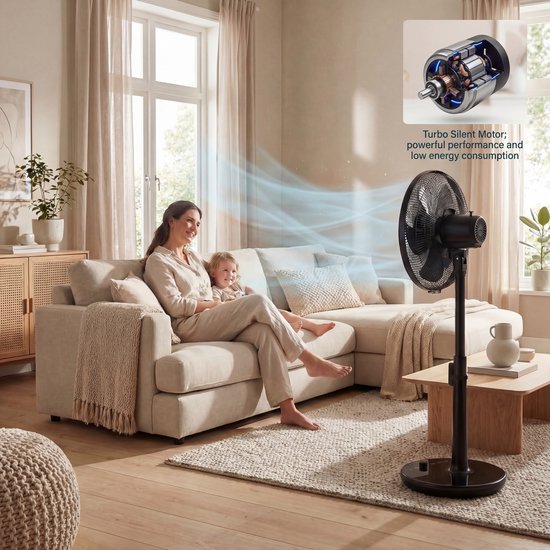 Princess DC Staande Ventilator - Extra Stil - ⌀40cm - 24 snelheden - In Hoogte Verstelbaar – 4 windmodi – 1‑24 uur timer – 90° Oscillatie – Met Afstandsbediening - 354860