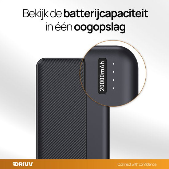 Drivv. Powerbank 20.000 mAh - Inclusief 100w Oplaadkabel - 22.5W snellader - Quick Charge USB 3.0 - USB C - Geschikt voor iPhone, Samsung en meer