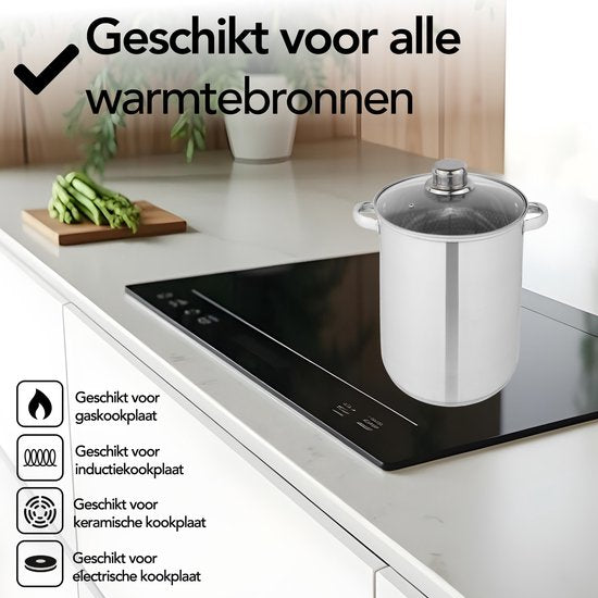 Aviro Aspergepan - Pastapan - Ø 16.5 cm - 23cm hoog - 4,2L - Multifunctioneel - Geschikt Voor Alle Warmtebronnen - RVS