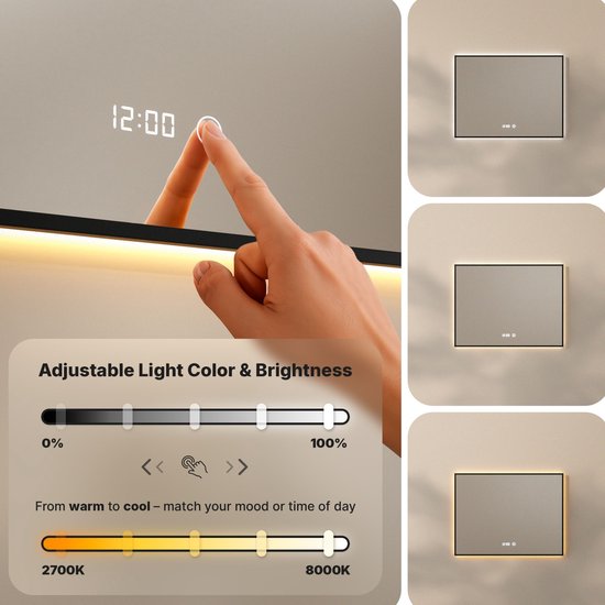 Mirlux Badkamerspiegel - LED Verlichting  - Verwarming – Anti Condens - 80x60CM - Black