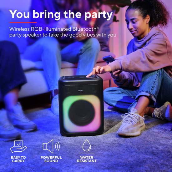 Trust Azura - Bluetooth speaker - Partybox - Draadloos - RGB verlichting - Maximaal 11 uur accu - Zwart