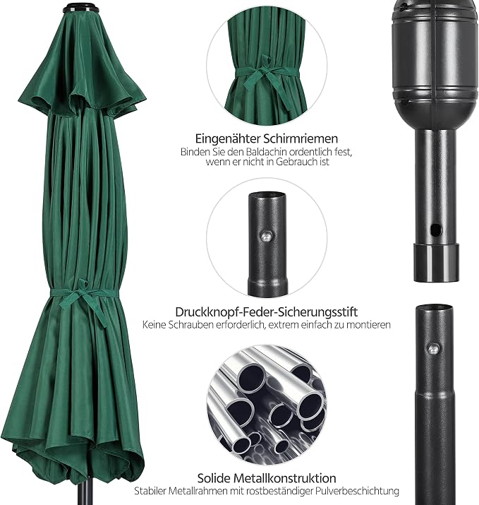 Yaheetech Parasol - Ø 270 cm - Kantelbaar - Met Zwengel - Donkergroen