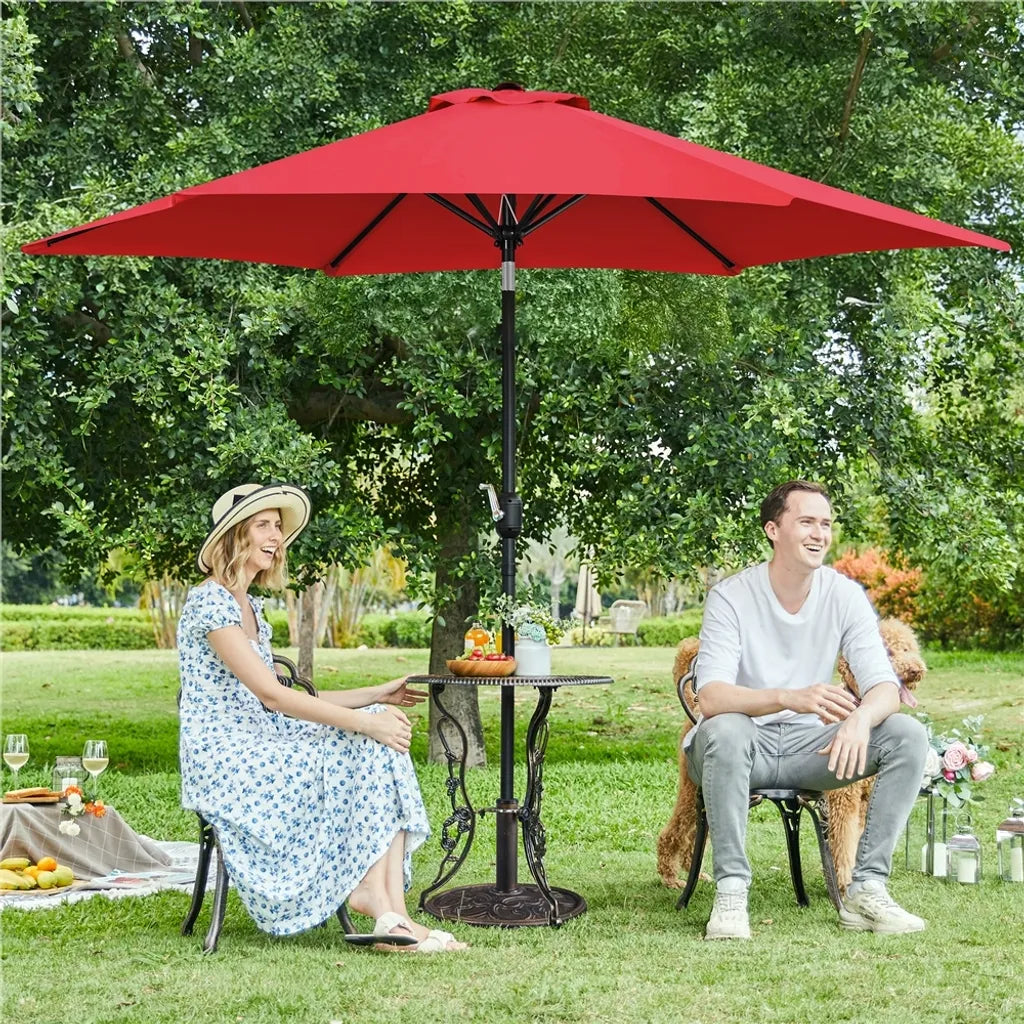 Yaheetech Tuinparasol Ø 269 cm - Rood - Kantelbare Parasol met Slinger en UPF 50+ UV-bescherming