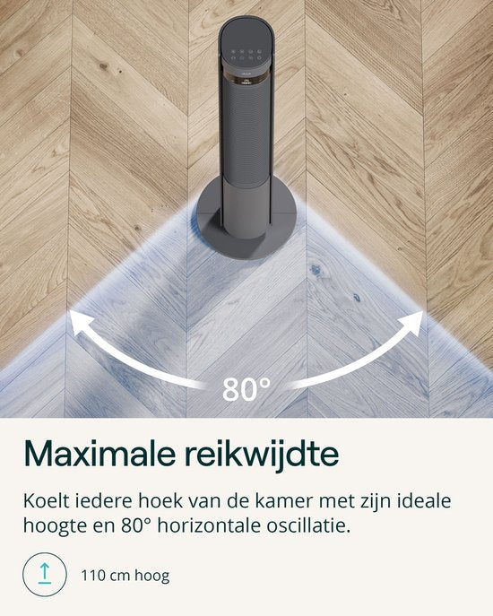 Duux Elevate – Stille Torenventilator met Ionisator – 26 Snelheden & Slaapmodus - Grijs