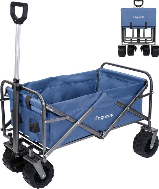 LifeGoods Bolderkar - Opvouwbaar - 80KG Draagkracht - 94L - Wasbaar Polyester - Blauw