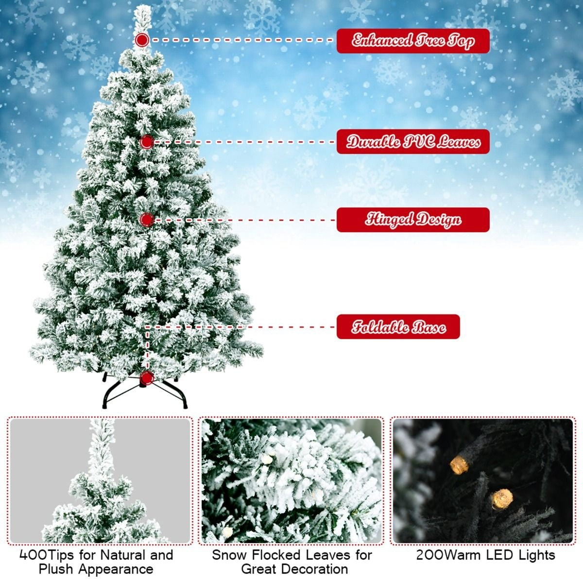 Coast Besneeuwde Kunstkerstboom met LED Wit/Groen – 79 x 135 cm – 400 Takpunten en 200 Warmwitte Lampjes