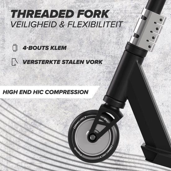 LifeGoods Stuntstep Pro X - T-Stang - HIC - Jongens/Meisjes - 110mm - 100KG - Zwart