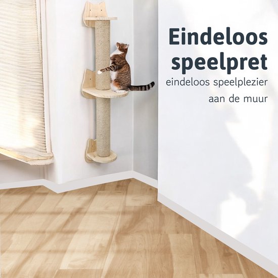 Katten klimmuur - Krabpaal - 2 Plateaus - Katten klim wand - Muur - Klimmuur kat - Voor grote katten - Klimwand - complete set