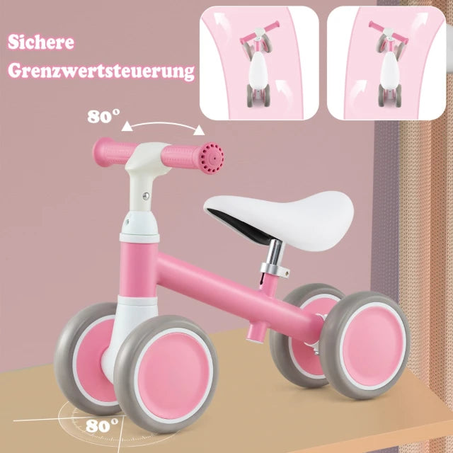 Coast Loopfiets 4 Wielen 51 × 25 × 38/41 cm – Roze – Verstelbare Baby Loopfiets voor Kinderen van 1 tot 3 Jaar