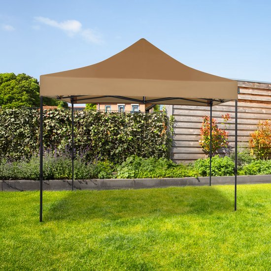 VONROC Partytent - Paviljoen - Easy Up - Opvouwbaar - Waterdicht - Met Draagtas - 300 x 300 cm – Beige