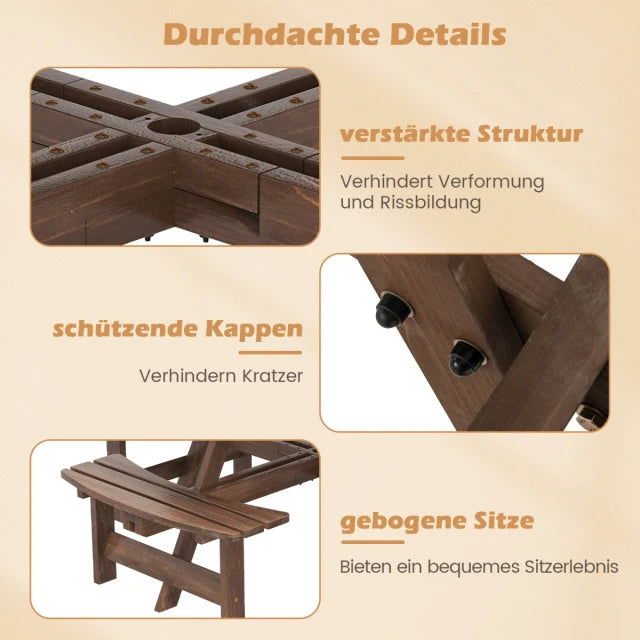 Coast Picknicktafelset - 166,5x166,5x76 cm - 8-Persoons - Hout - Parasolgat - Bruin