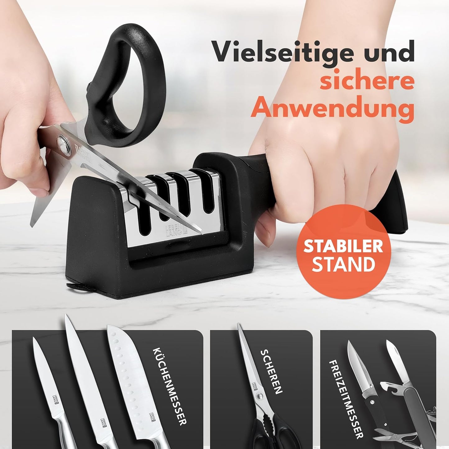 LEBENLANG Messenslijper - 4 Niveaus - 22 x 6.5 x 5.5 cm - Zwart