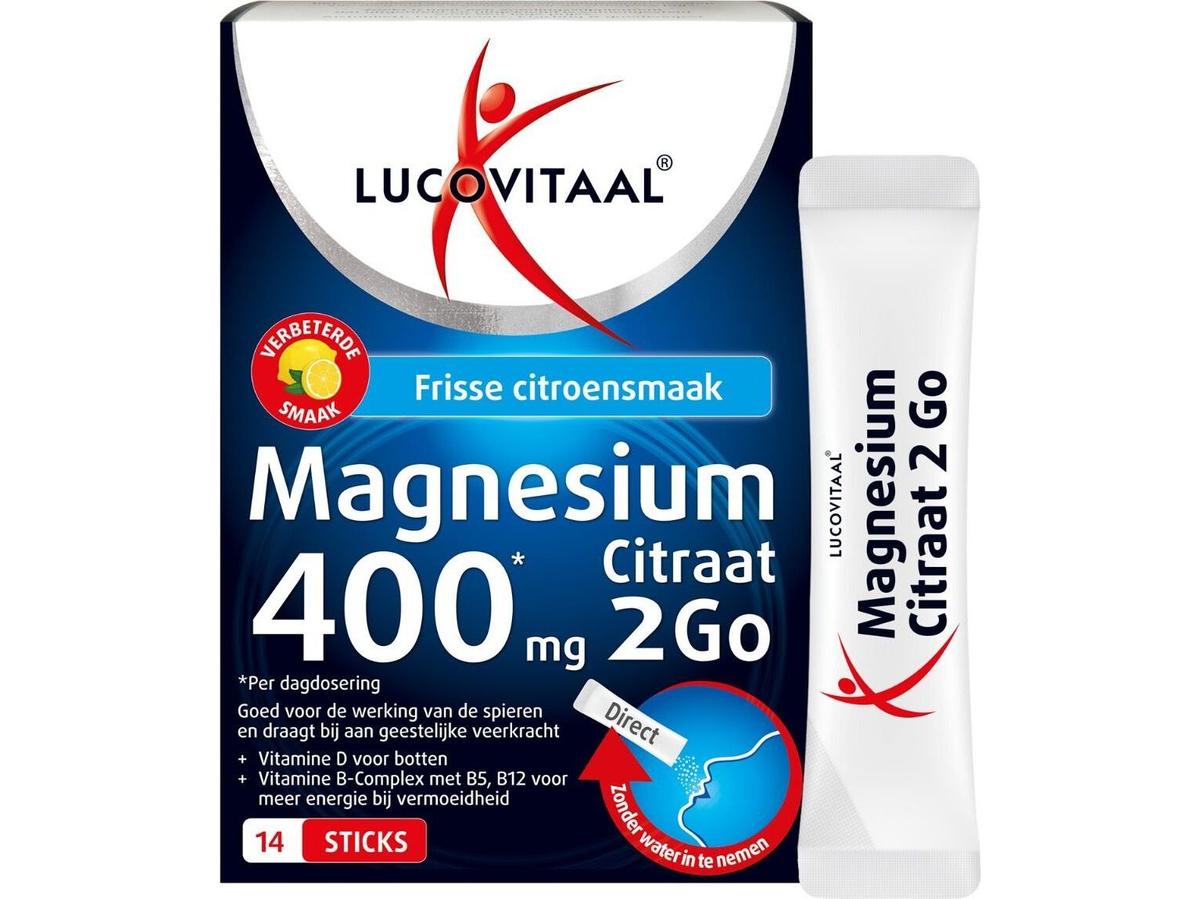 Lucovitaal Magnesium Citraat 2Go - 400mg per stick - 14 sticks - voordeelverpakking