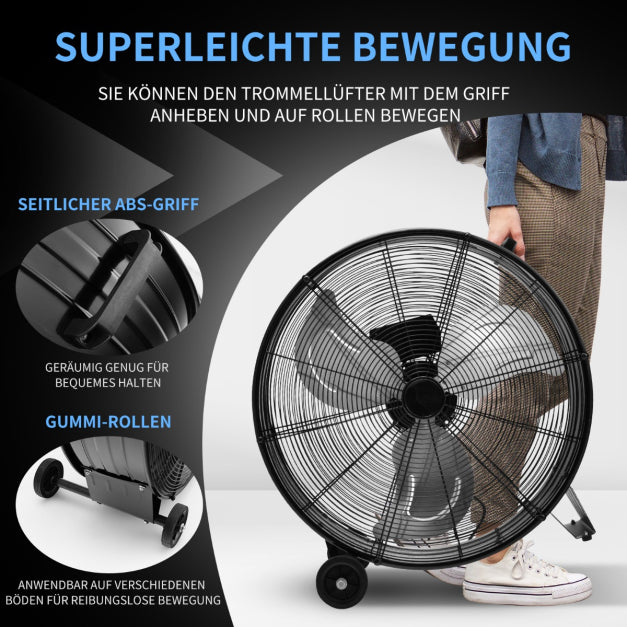 Coast Trommelventilator - 3 Snelheden - 180cm Snoer - 240V - 65 x 37 x 67 cm - Zwart