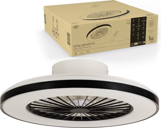 LED’s Light plafondventilator met verlichting 48 cm – Ventilatiesnelheid en bediening met afstandsbediening - Plafondlampen met Ventilator & Lamp - Zwart
