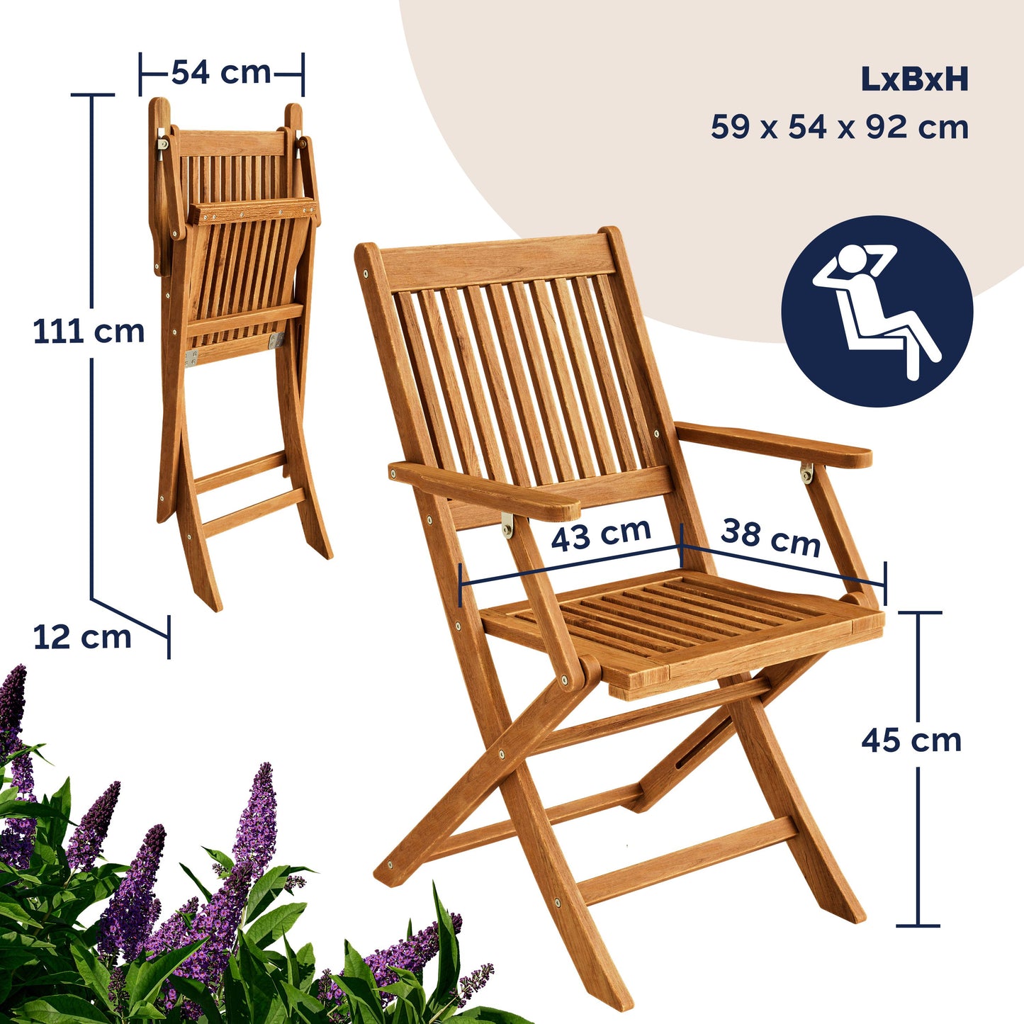 Casaria Tuinstoelen Sydney Set van 2 – Acaciahout – 92 x 54 x 59 cm – Bruin
