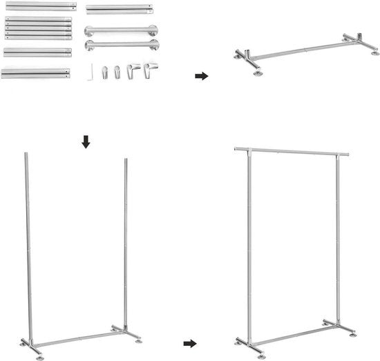 Perel Kledingrek op wieltjes, 1 stang, 120 x 50 x 120 cm, max. last 75 kg, metaal