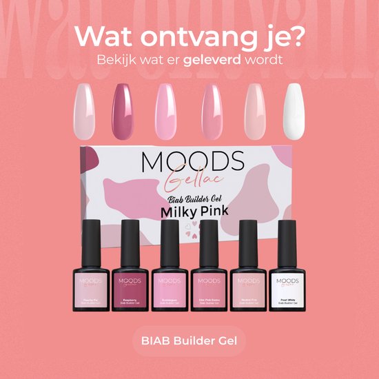 Moods Gellac BIAB - Builder in a Bottle – BIAB Nagel Builder Gel - Milky Pink - HEMA & TPO Vrij