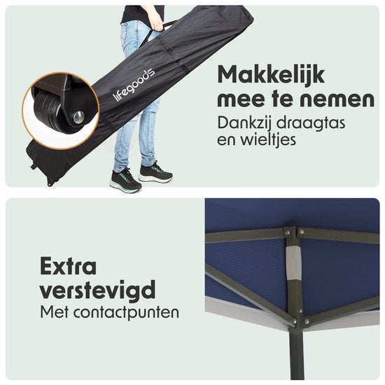 LifeGoods Partytent - Paviljoen - Easy Up - Opvouwbaar - Waterdicht - Met Draagtas - 300 x 600 cm - Donkerblauw