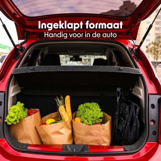 LifeGoods Bolderkar – Inklapbaar  – 80 liter – max. 80 kg – 75 x 49 x 70 cm – Zwart