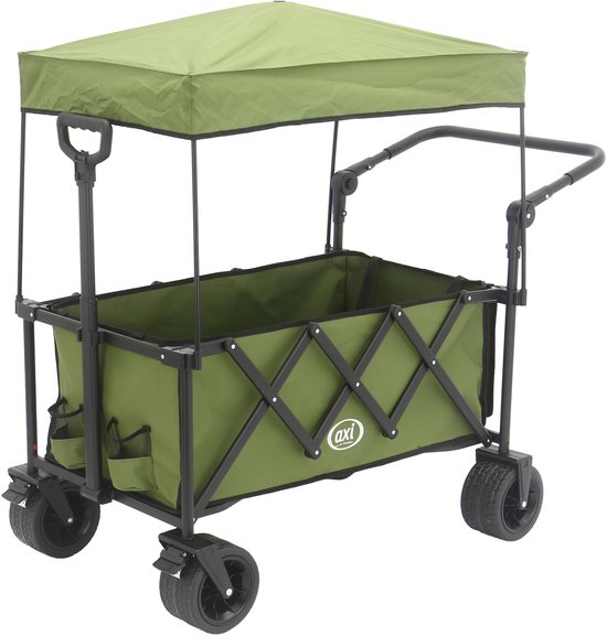 AXI SB221 Opvouwbare Bolderwagen met dak – Groen – Met Trekstang, Remmen en Hoes – 100 kg Draagvermogen – Eenvoudig mee te nemen - Metaal