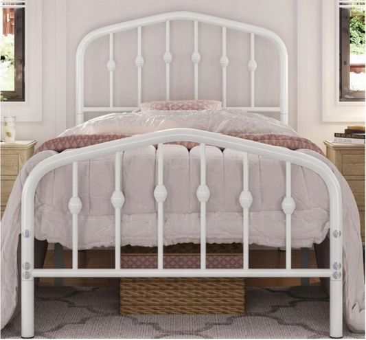 Yaheetech Eenpersoonsbed Metaal Vintage - Wit - 90 x 190 cm