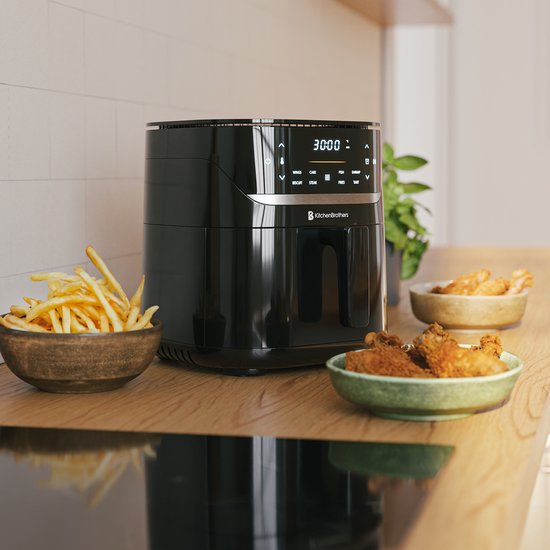 KitchenBrothers Airfryer XL - 5L - 1500W - Heteluchtfriteuse - 80ºC tot 200ºC - 8 Kookprogramma's - Zwart