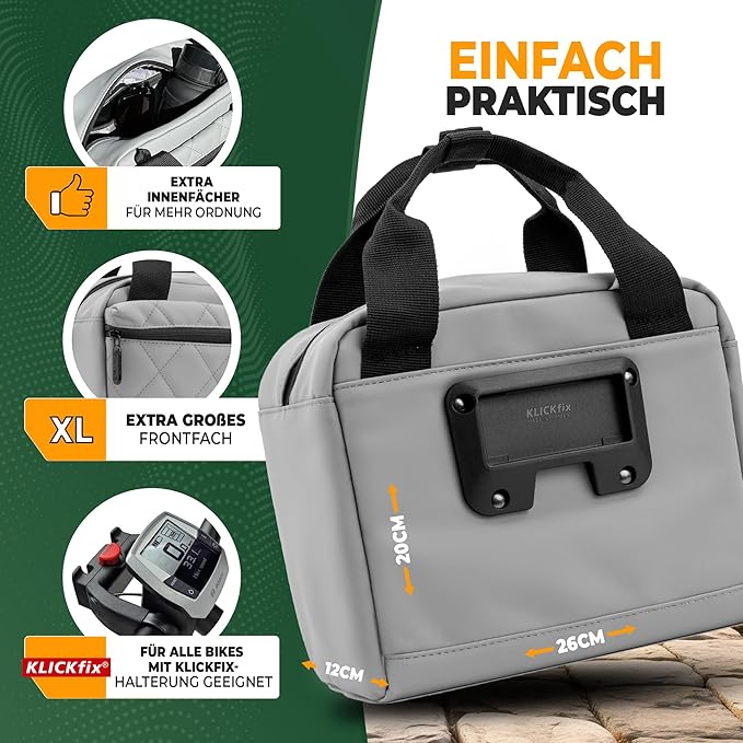MIVELO Stuurtas – Waterafstotend & Klickfix-Compatibel – 7 liter – Grijs