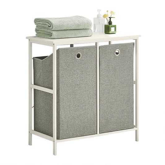 SoBuy Wasmand - BZR57-W - Incl. Legplank - 2 Compartimenten - 2 Verwijderbare Waszakken - Wit