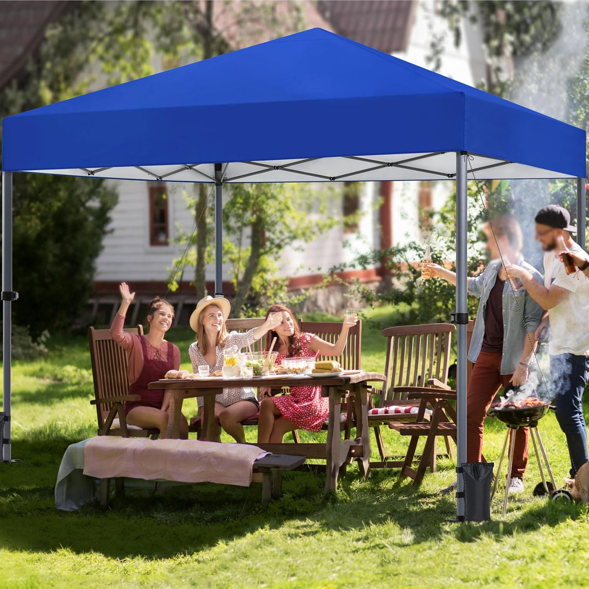 Yaheetech Pop-up Vouwpaviljoen 3 × 3 m In Hoogte Verstelbaar 170,5–265,5 cm Blauw