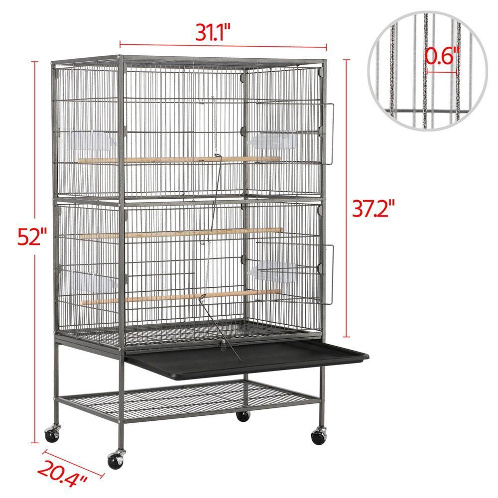 Yaheetech Vogelkooi 132 cm - Zwart - Groot - Met Standaard - 3 Zitstokken - 4 Voerbakken - Verrijdbaar