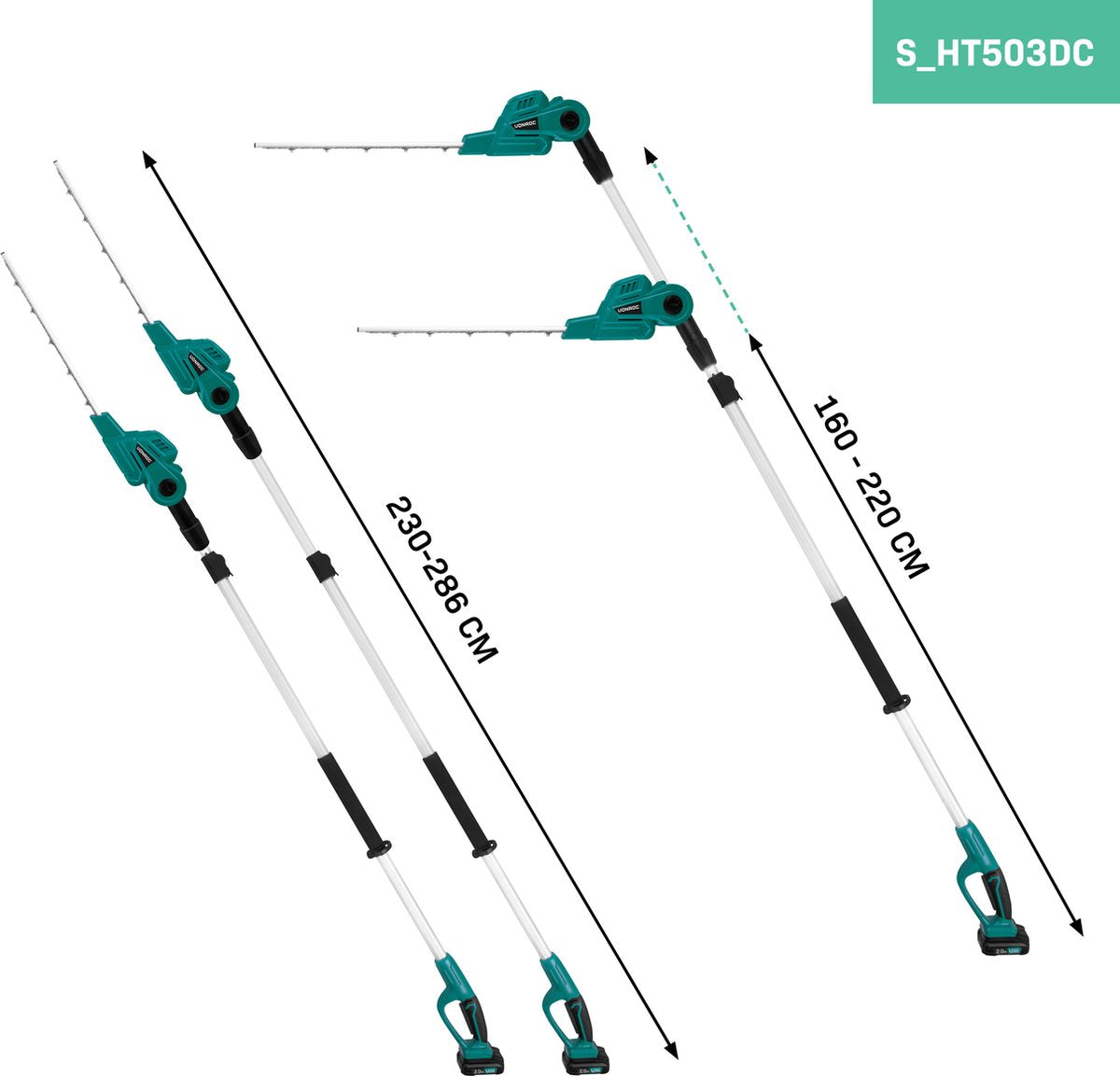 VONROC Telescopische Accu Heggenschaar 20V - Kantelbaar blad - Traploos verstelbaar - Groen