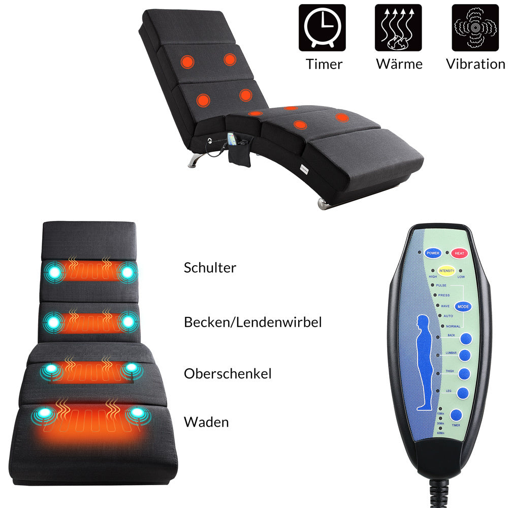 Casaria Relaxfauteuil - Massage en Verwarmingsfunctie Stof - Antraciet