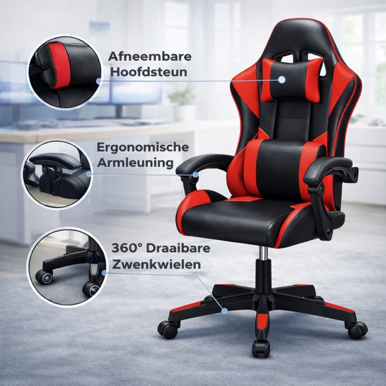 Bayt Gamestoel - Gaming chair - Gamingstoel - Comfort gamer stoel - Zwart en rood